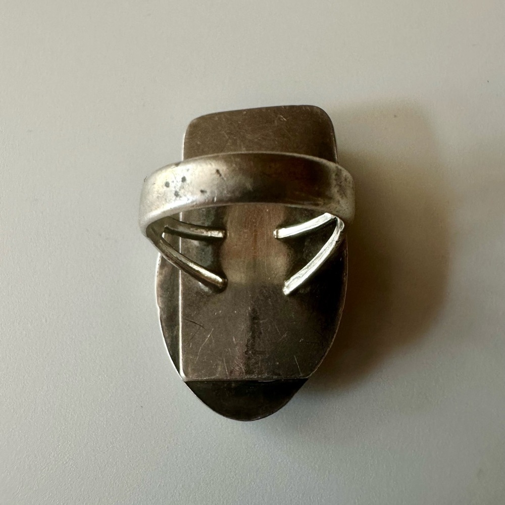 Navajo Ring Vintage Sterling & Jasper Modernist Ring Size 6.5 - Picture 9 of 15